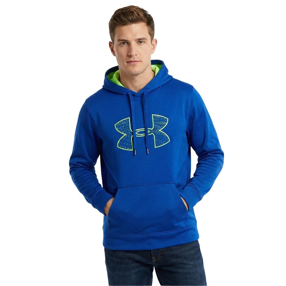 Under Armour ColdGear Blue Graphic Logo Hoodie Pullover Men's Medium Semi Fitted